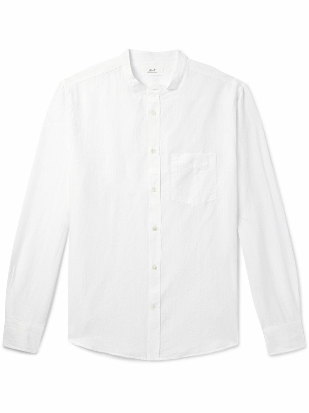Photo: Mr P. - Grandad-Collar Organic Cotton and Linen-Blend Seersucker Shirt - White