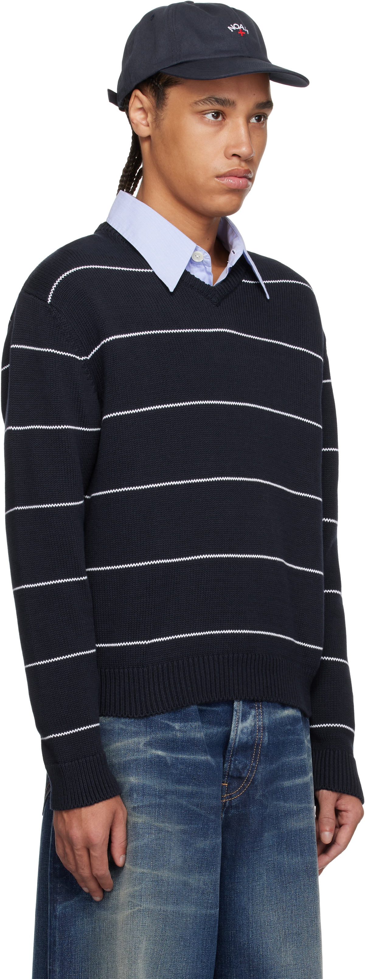 Costume National Black striped V-neck sweater