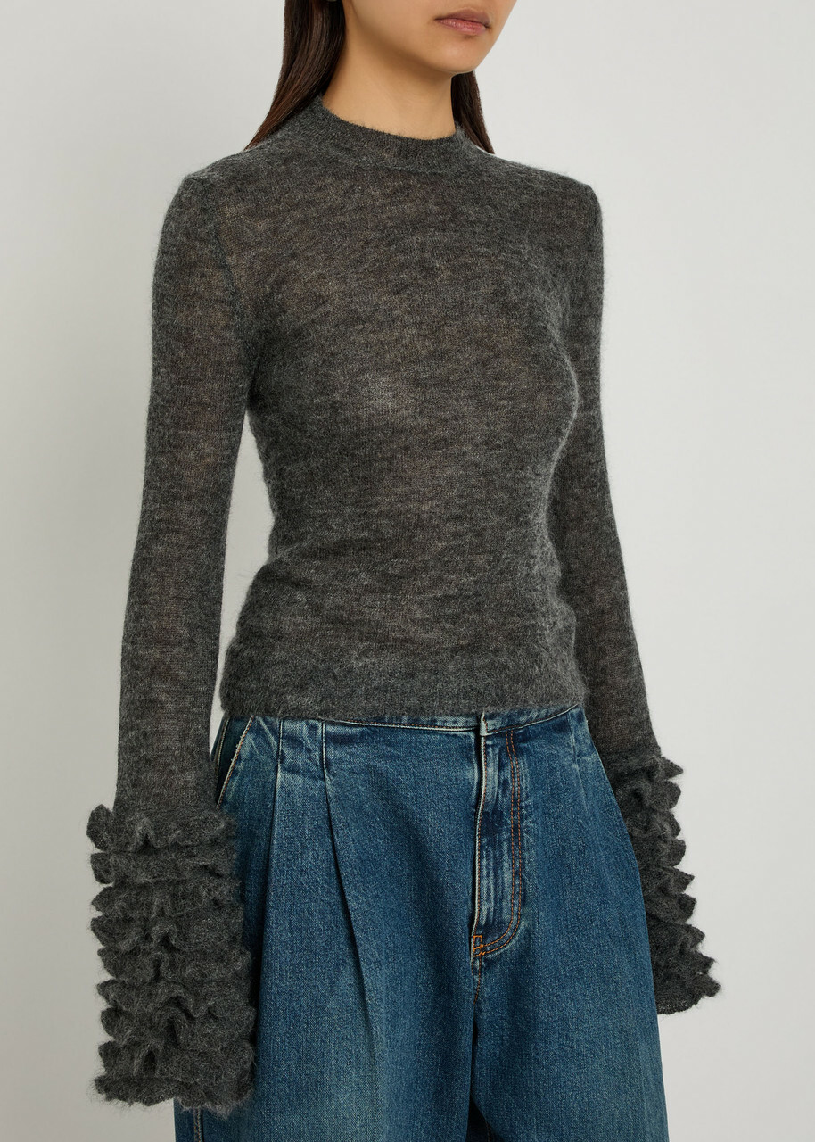 Alaïa Ruffled Mohair-blend top Grey