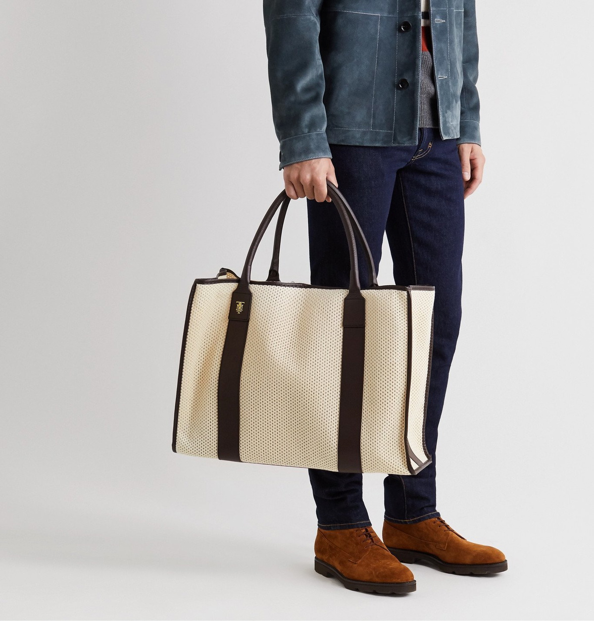 MONTROI - Elektra Leather-Trimmed Mesh Tote Bag - Brown
