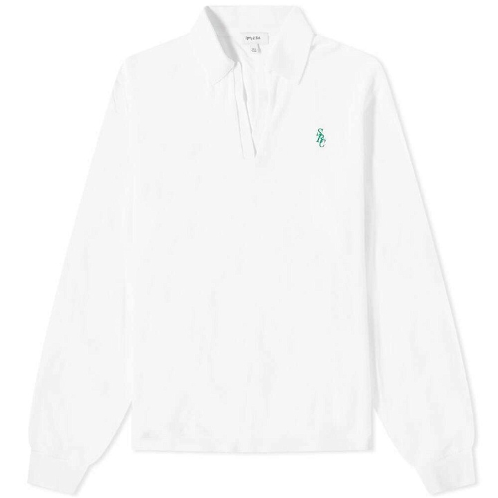 Photo: Sporty & Rich Long Sleeve SRC Terry Polo Shirt in White/Kelly Green