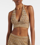 Valentino Open-knit linen-blend lamé crop top