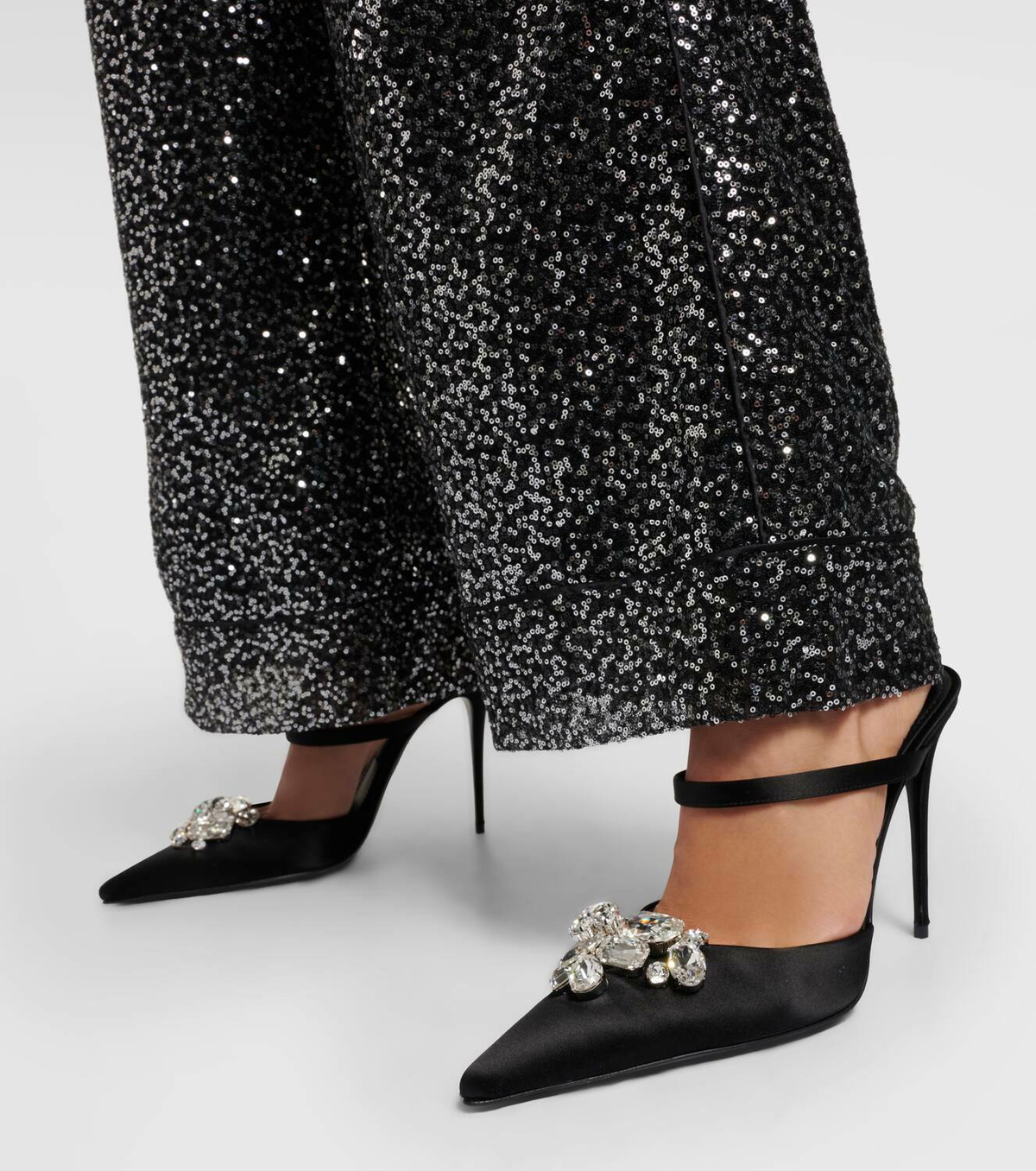 Cube 75 Crystal Heel Satin Mules