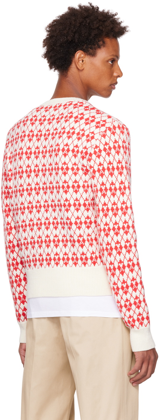 AMI Paris Off-White & Red Jacquard Sweater