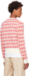 AMI Paris Off-White & Red Jacquard Sweater