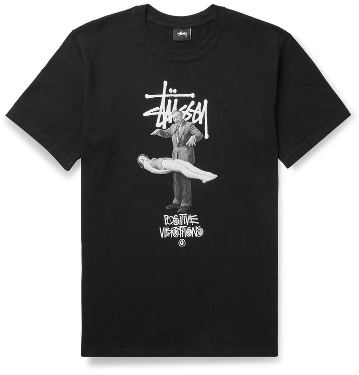 Photo: Stüssy - Printed Cotton-Jersey T-Shirt - Black