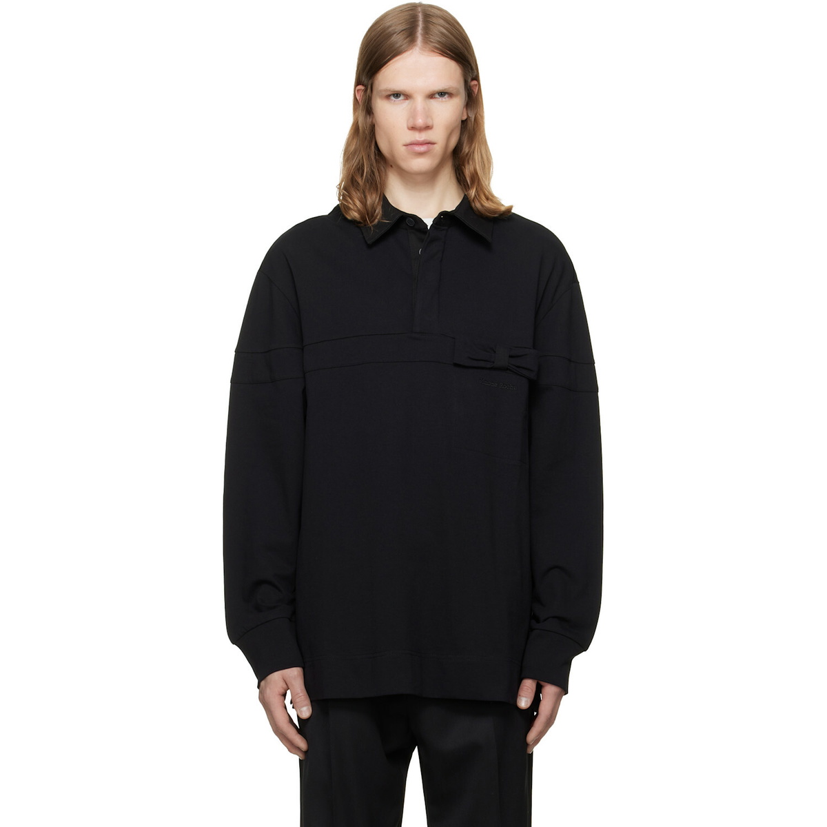 Simone Rocha Black Bow Stripe Rugby Polo