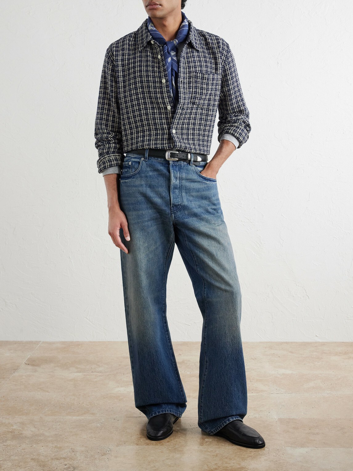 Corridor - Reverse Checked Cotton-Tweed Shirt - Blue