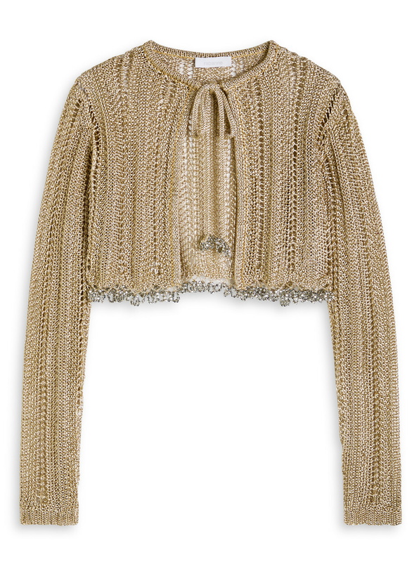 Photo: Rabanne Bead-embellished Metallic Crochet Cardigan Gold