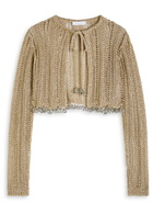 Rabanne Bead-embellished Metallic Crochet Cardigan Gold