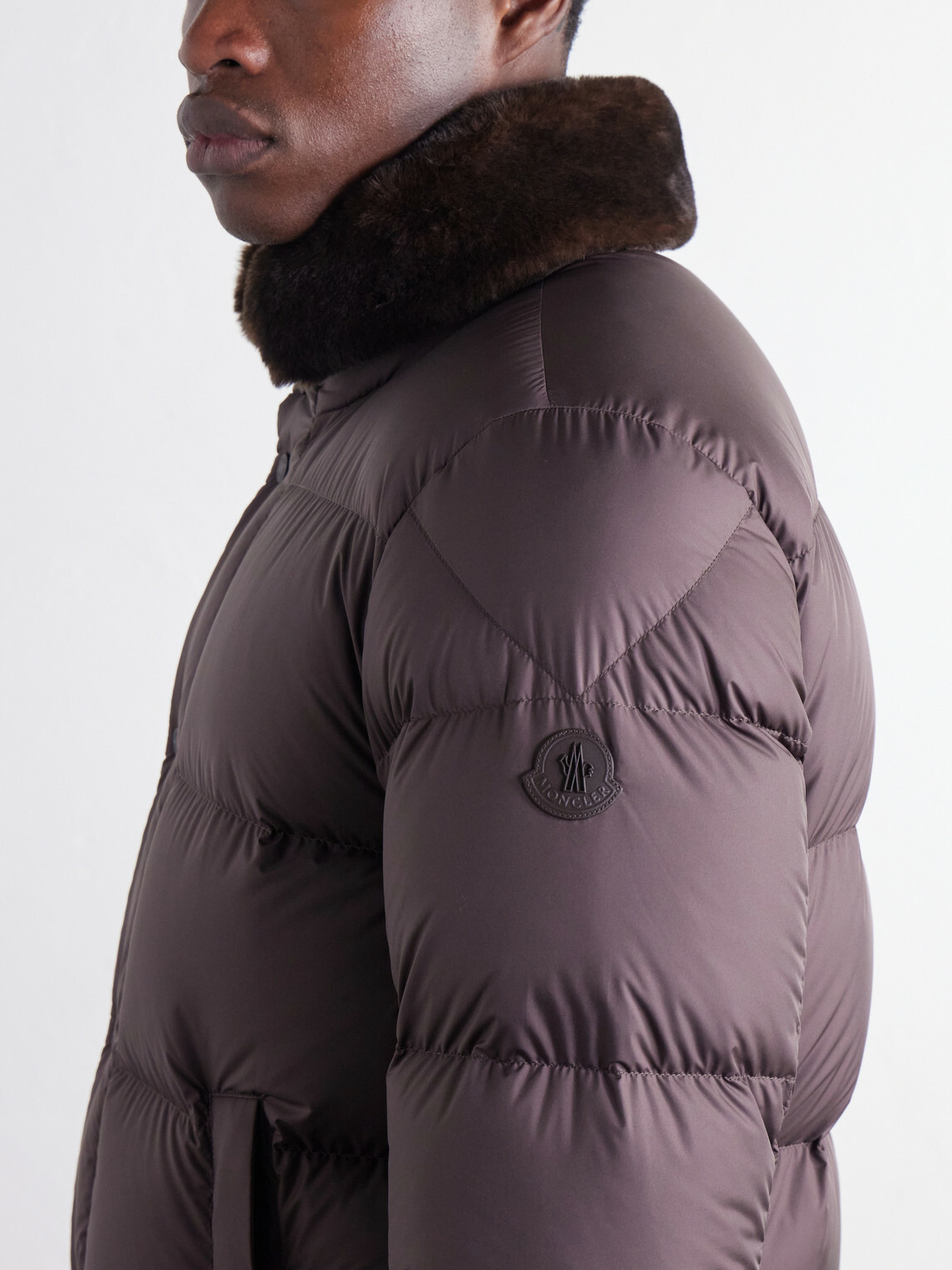 Moncler - Drisfall Plush-Trimmed Quilted Shell Down Jacket - Brown