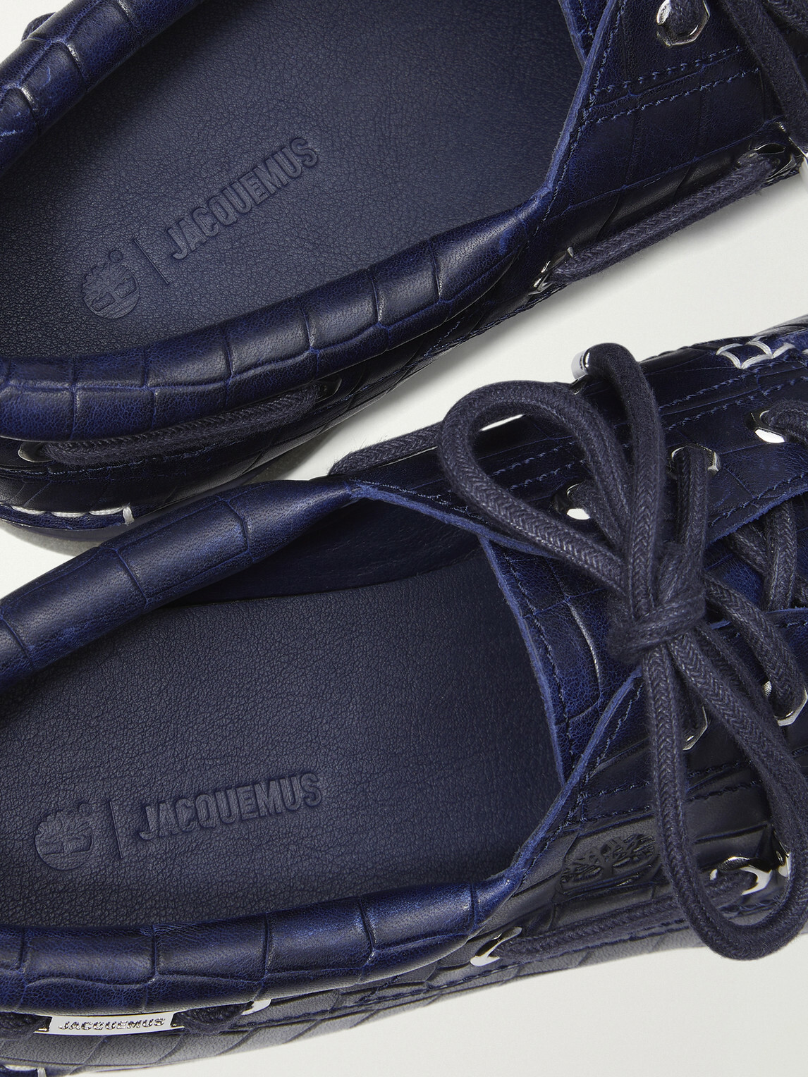 Timberland - Jacquemus Croc-Effect Leather Boat Shoes - Blue