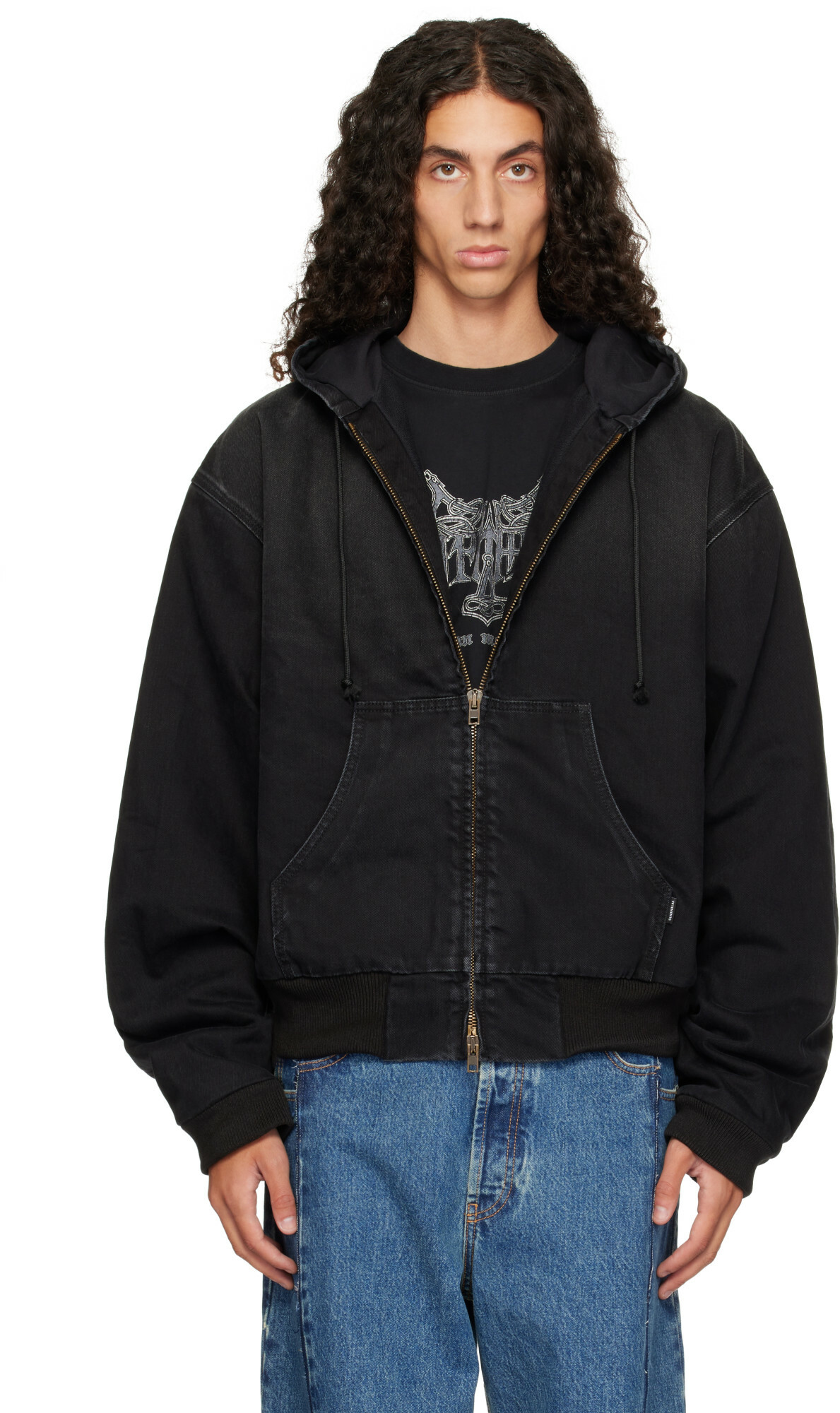 VETEMENTS Black Denim Workwear Bomber Jacket