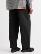 LOEWE - Wide-Leg Wool-Twill Drawstring Trousers - Black