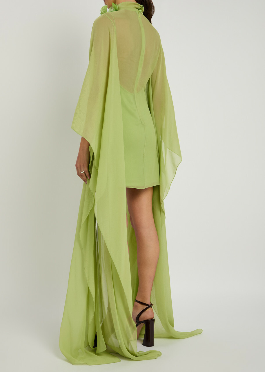Taller Marmo Lanzarote Garden Silk-chiffon Mini Kaftan Dress Green