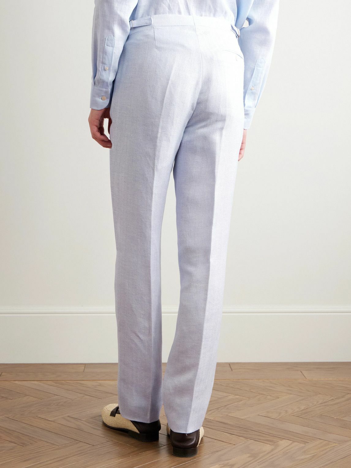 Favourbrook - Slim-Fit Herringbone Linen and Silk-Blend Suit Trousers - Blue