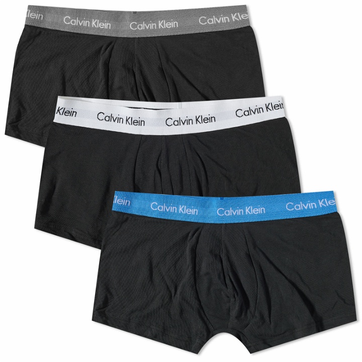 Photo: Calvin Klein Men's Low Rise Trunk - 3 Pack in Grey/White/Blue