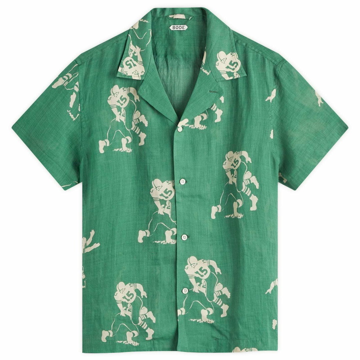 Photo: BODE Men's Football Silhouette Vacation Shirt in Green Cream