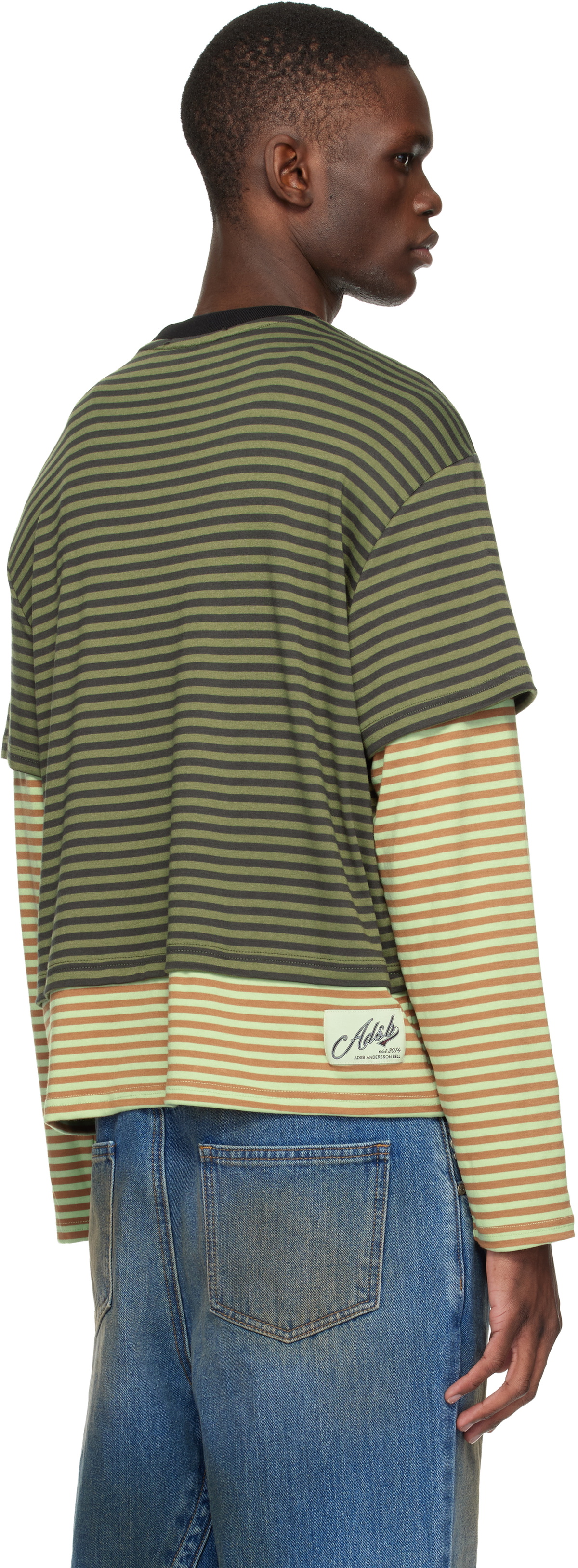 Andersson Bell Khaki Essential Heart Message Stripe Layered LS T-shirt