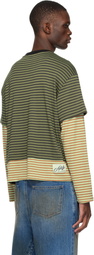Andersson Bell Khaki Essential Heart Message Stripe Layered LS T-shirt