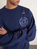 Acne Studios - Franziska Oversized Distressed Logo-Print Cotton-Blend Jersey Sweatshirt - Blue