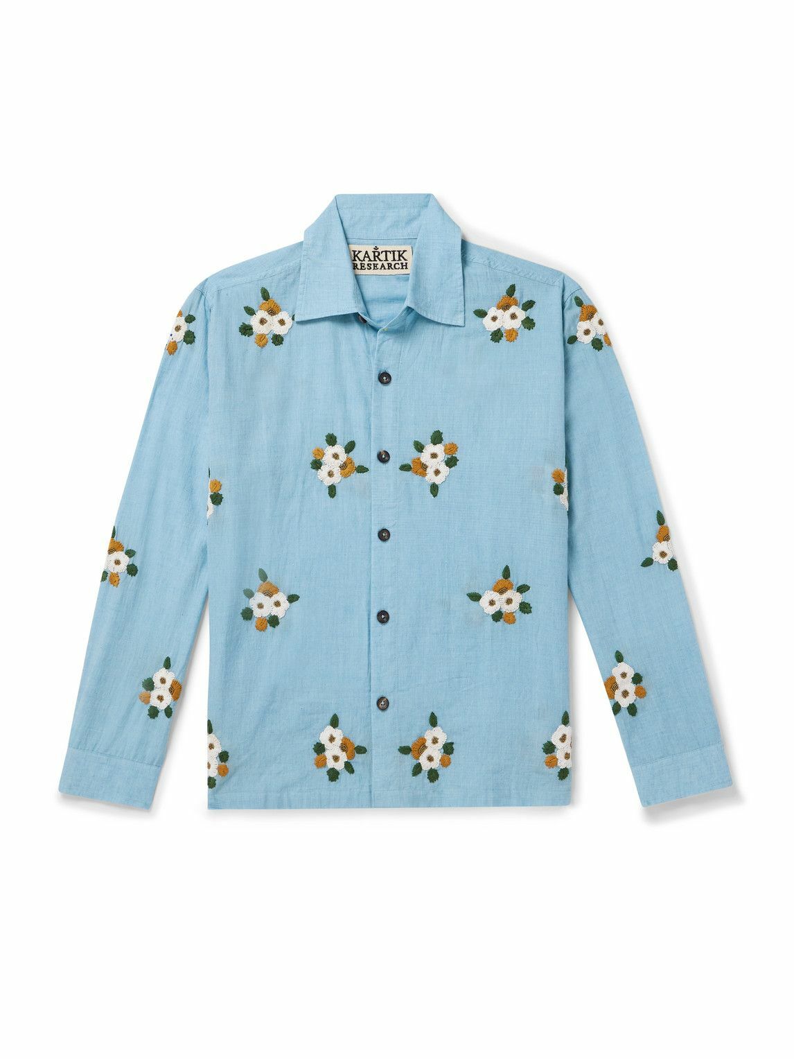 Kartik Research - Floral-Embroidered Embellished Cotton Shirt
