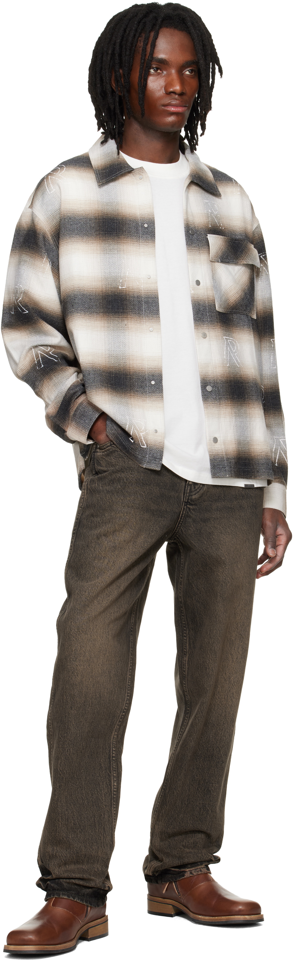 Represent White & Brown All Over Initial Flannel Shirt