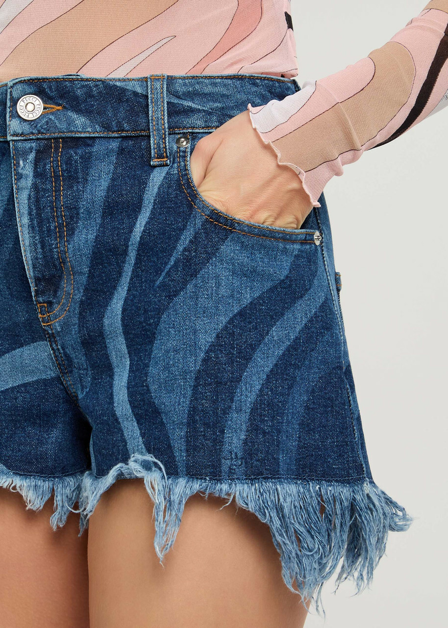 Pucci Wave-printed Stretch-denim Shorts