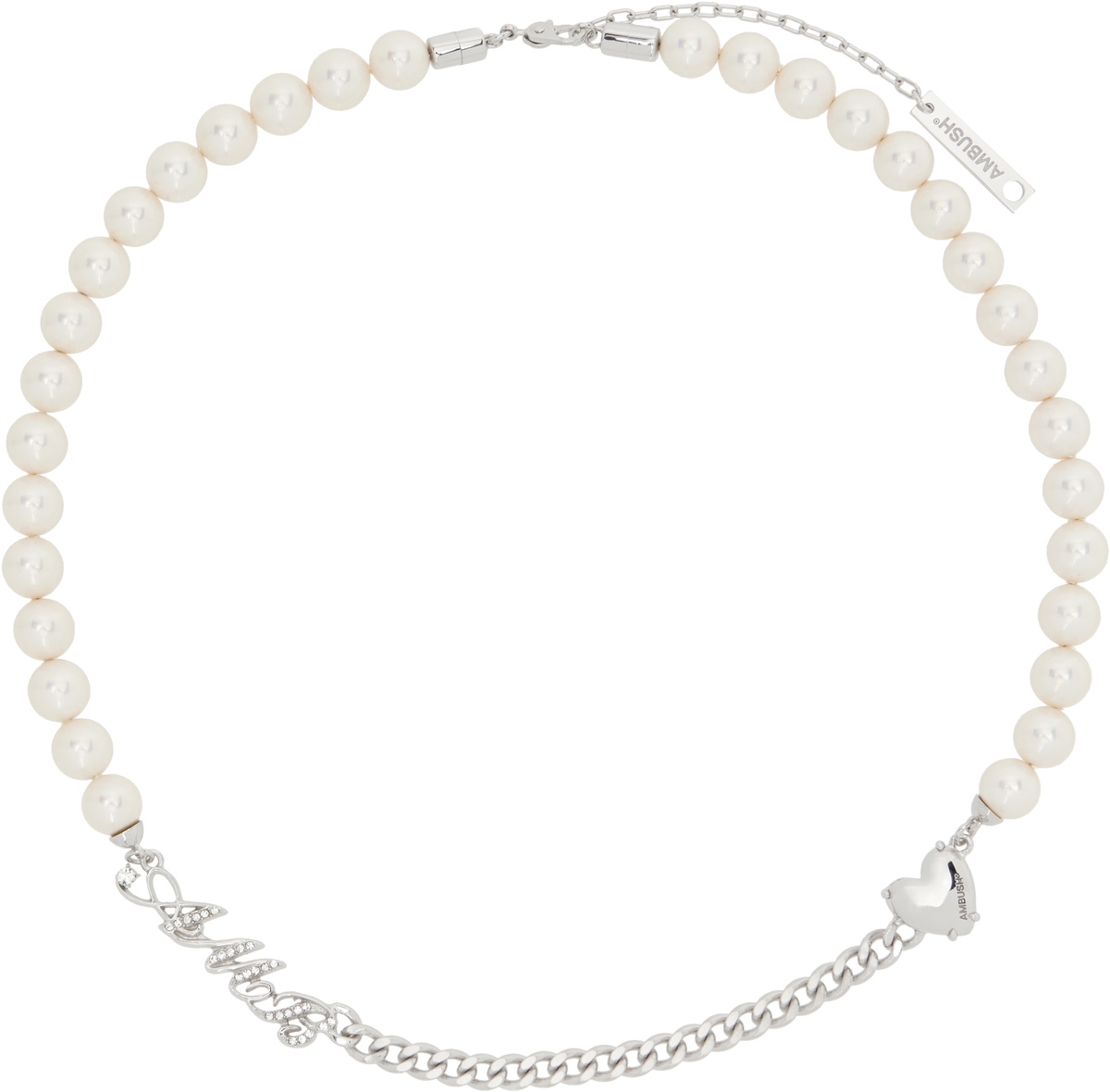 AMBUSH White & Silver Pearl Chain Mix Necklace