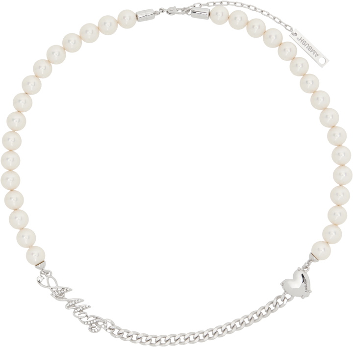 Photo: AMBUSH White & Silver Pearl Chain Mix Necklace