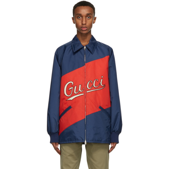 Photo: Gucci Red and Navy Nylon Script Jacket