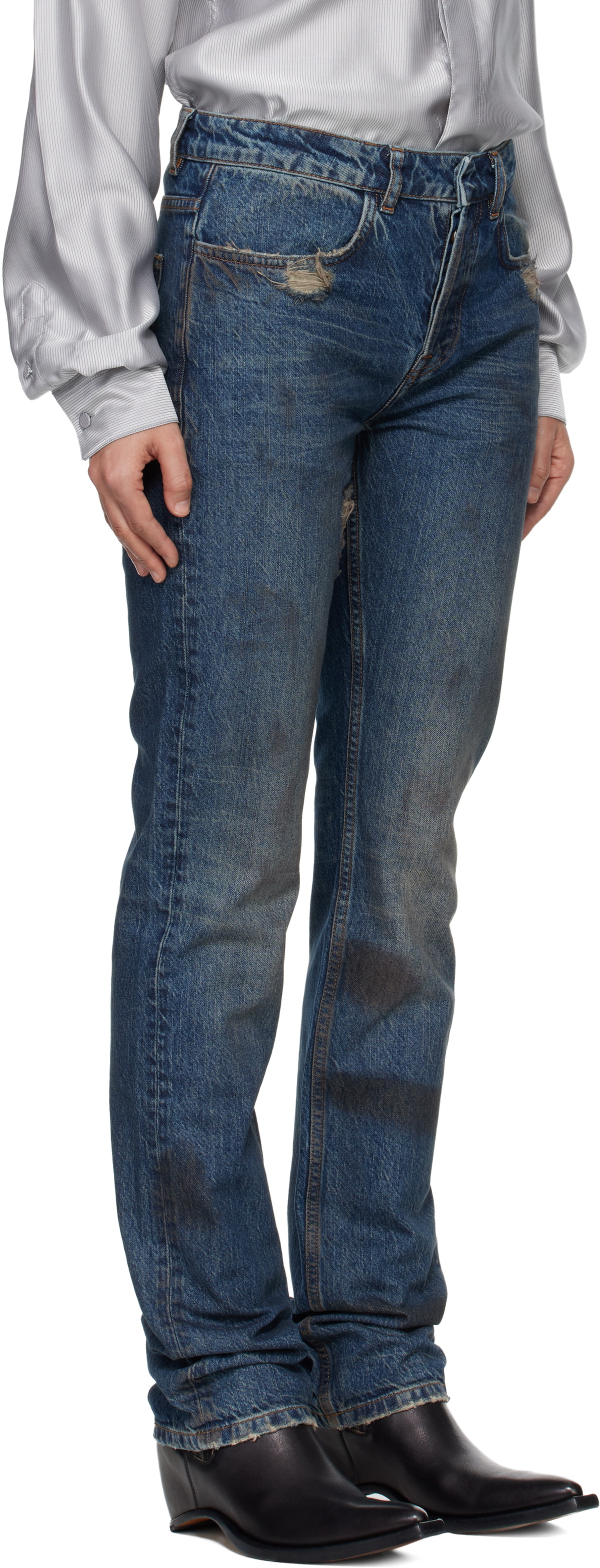 AARON ESH Blue Washed Denim Jeans