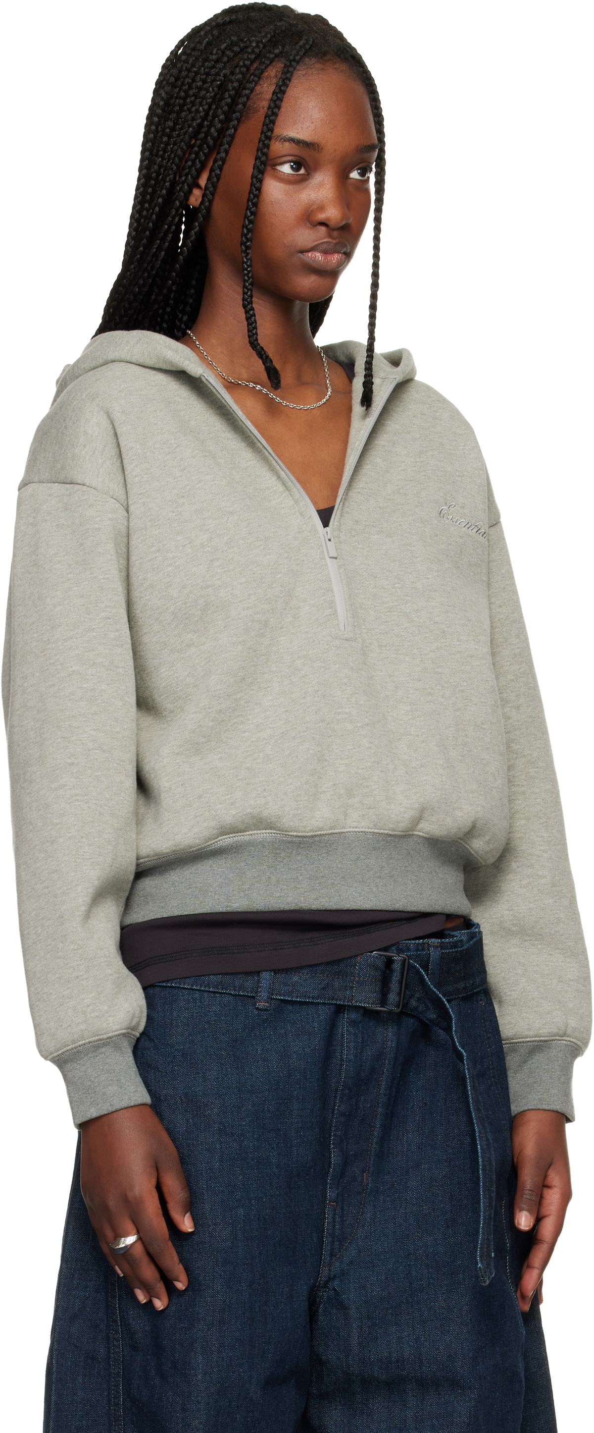 Fear of God ESSENTIALS Gray Signature Classic Half Zip Hoodie