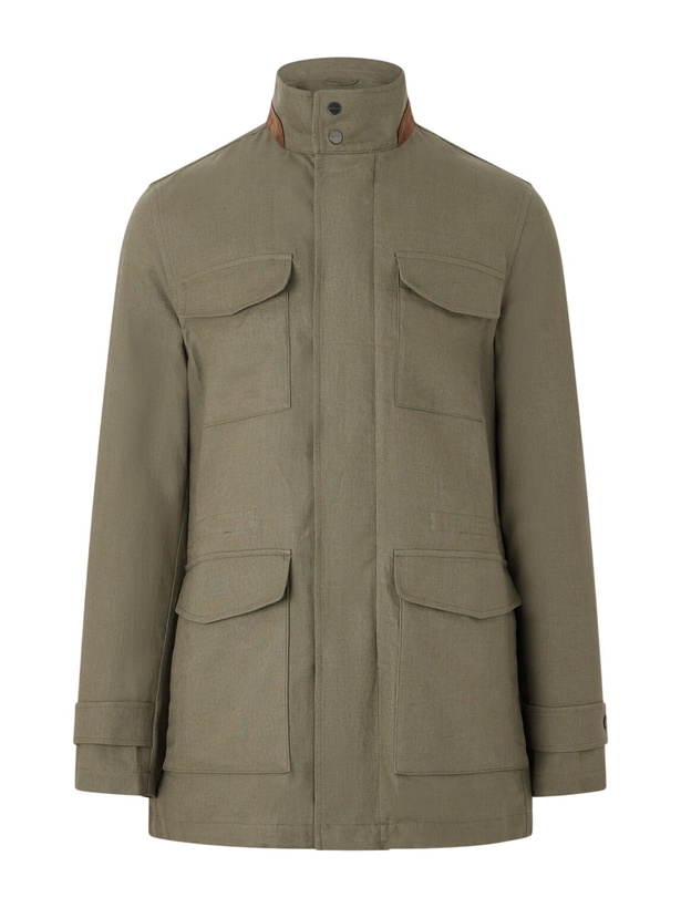 Photo: Kiton - Suede-Trimmed Linen Field Jacket - Green