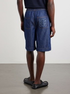 LOEWE - Wide-Leg Anagram-Detailed Cotton-Chambray Drawstring Shorts - Blue