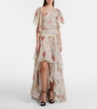 McQueen Floral asymmetric silk chiffon gown