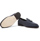 Rubinacci - Marphy Leather and Suede-Trimmed Herringbone Linen Tasselled Loafers - Navy