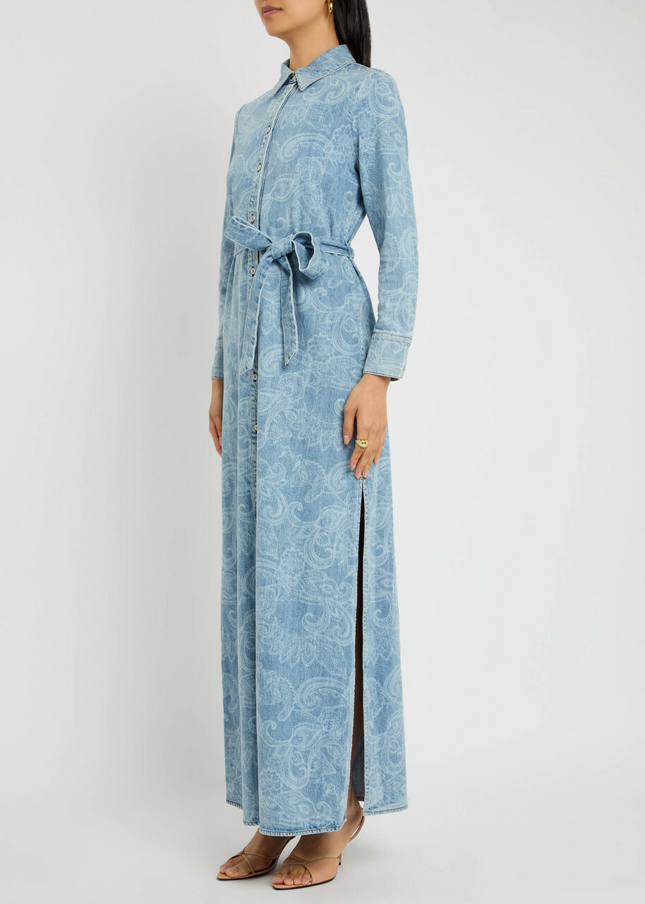Alice + Olivia Chassidy Denim Maxi Shirt Dress Blue