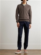 Kiton - Suede-Trimmed Honeycomb-Knit Linen and Cashmere-Blend Half-Zip Sweater - Brown