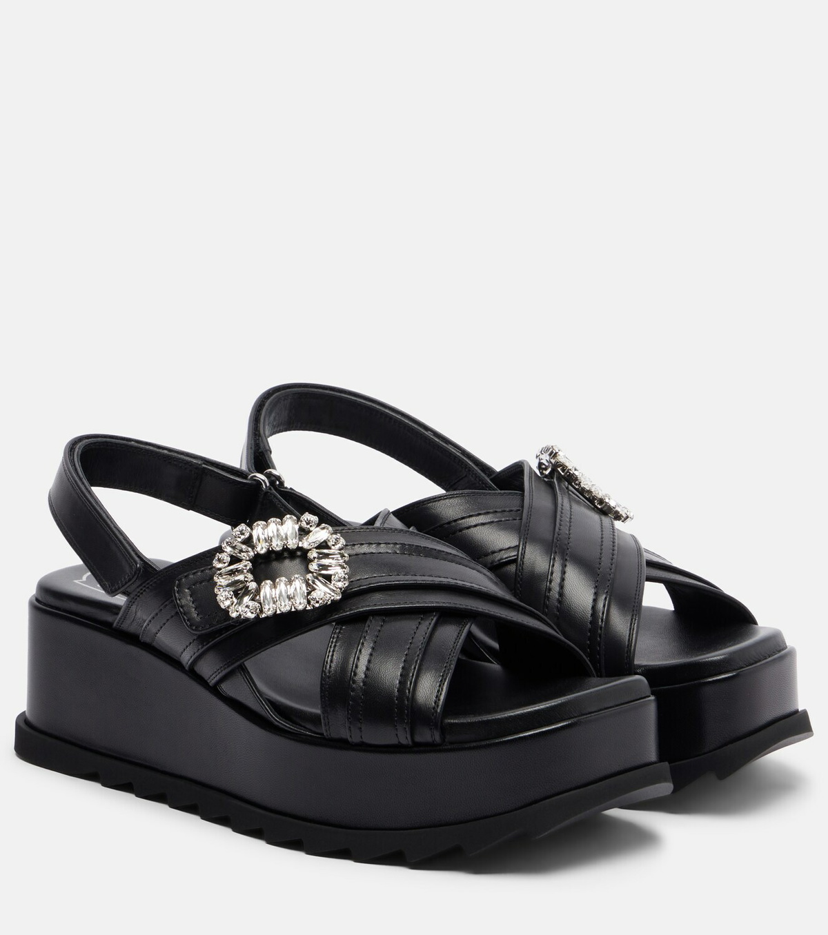 Roger Vivier Strass Buckle leather platform sandals