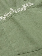 Corridor - Convertible-Collar Embroidered Linen and Cotton-Blend Shirt - Green