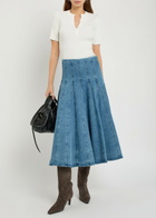 Simkhai Taylan Panelled Stretch-denim Midi Skirt Light Blue