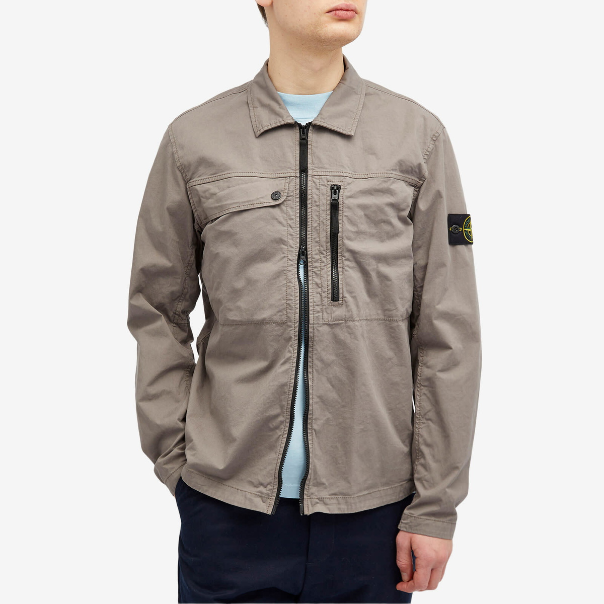 Stone Island Men's Supima Cotton Twill Stretch-TC Zip Shirt Jacket in Dove  Grey