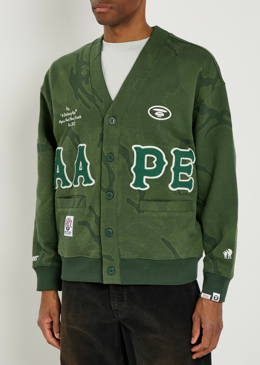 Aape Logo Camouflage-intarsia Cotton Cardigan Dark Green
