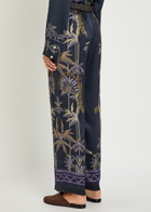 Forte_forte Floral-print Straight-leg Satin Trousers Navy