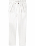 Brunello Cucinelli - Straight-Leg Striped Cotton-Poplin Drawstring Trousers - White