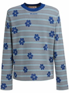 Marni Grey Striped Floral Cotton Sweater