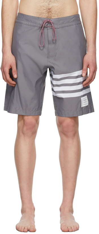 Photo: Thom Browne Grey 4-Bar Swim Shorts