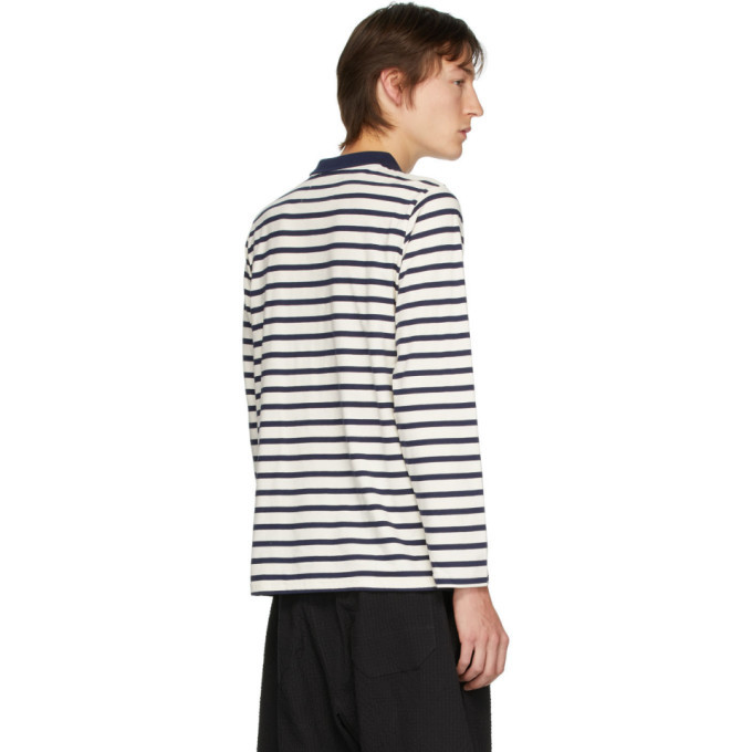 Linder Off-White and Navy Striped Rugby Polo