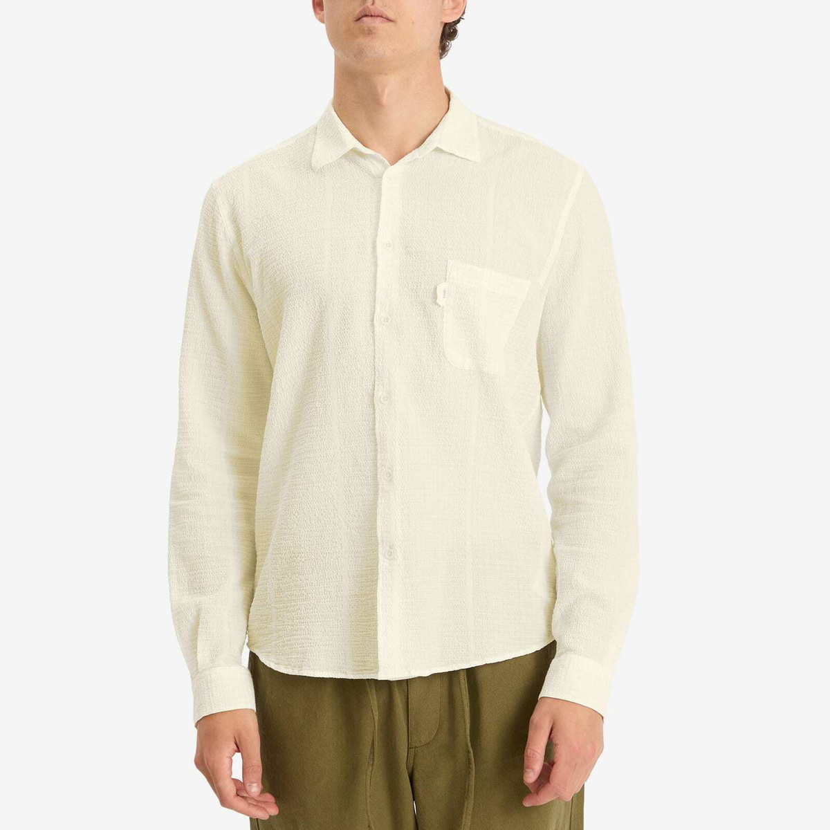YMC Men's Curtis Seersucker Stripe Shirt in White/Yellow